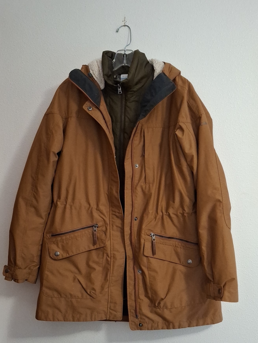 Columbia Carson Pass Interchange Tan/ Brown Hooded Coat Size L, 2 in 1